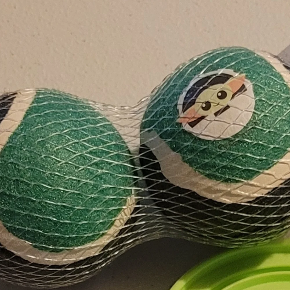 Star Wars Green And Gray Hard Tennis Balls, Baby Yoda Green Dog Food Lids